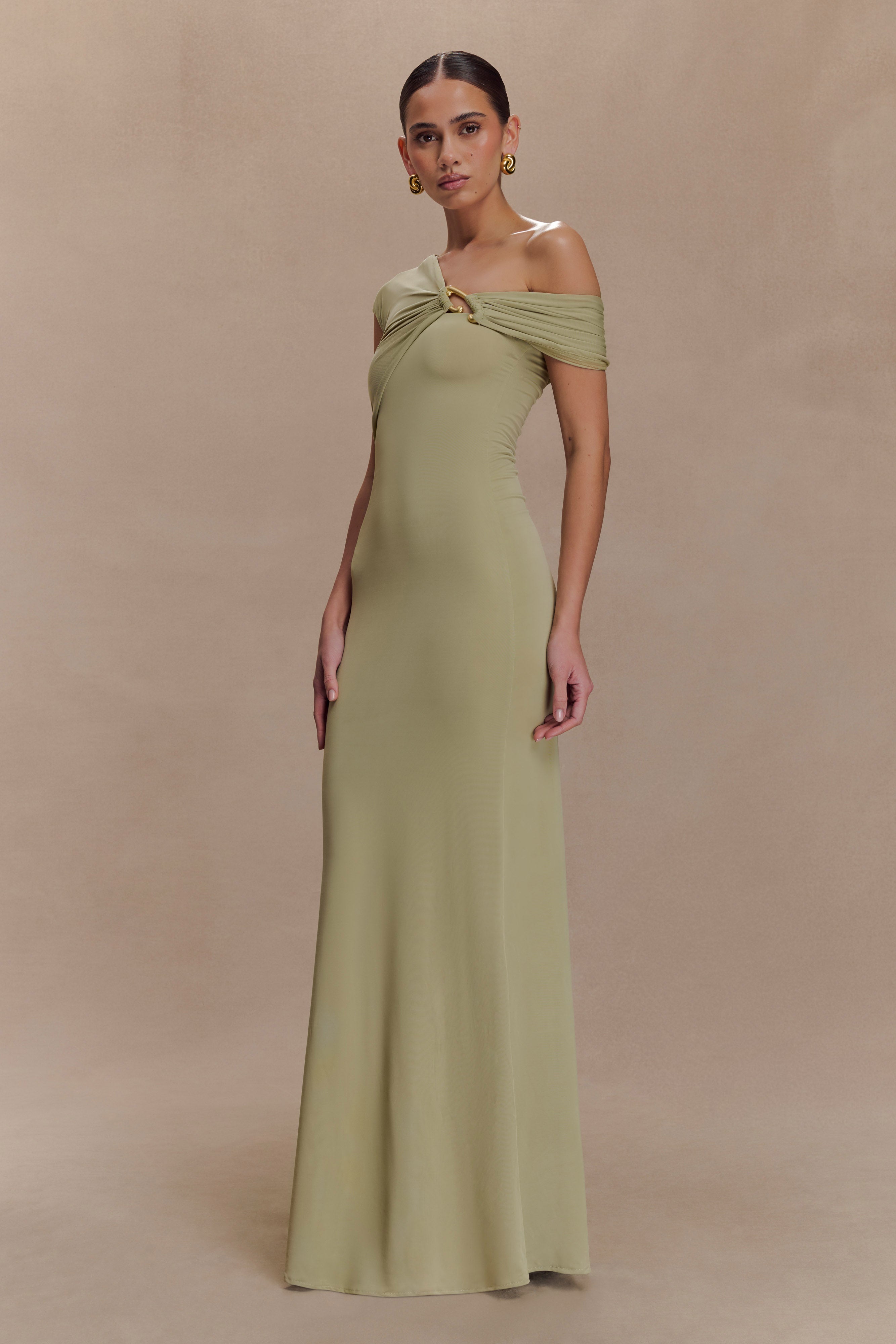 Ashford Asymmetrical Slinky Maxi Dress - Sage、mySite、solidvoid