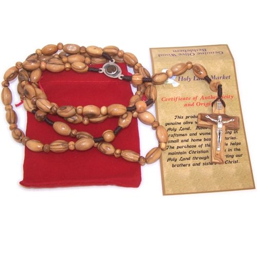 Very Long Threaded olive wood Rosary with 12mm oval beads and Soil Center - V.、mySite、topwebapps