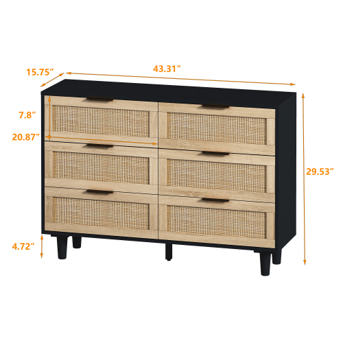51.18"6-Drawers Rattan Storage Cabinet Rattan Drawer,for Bedroom,Living Room,Natural (Same SKU:W757P198980)、、casual