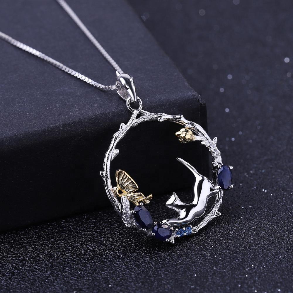 Cat and Butterfly Fine Sterling Silver Jewelry, Genuine Gemstone-Necklace, Earrings, Ring or SET、mySite、g9winljtr