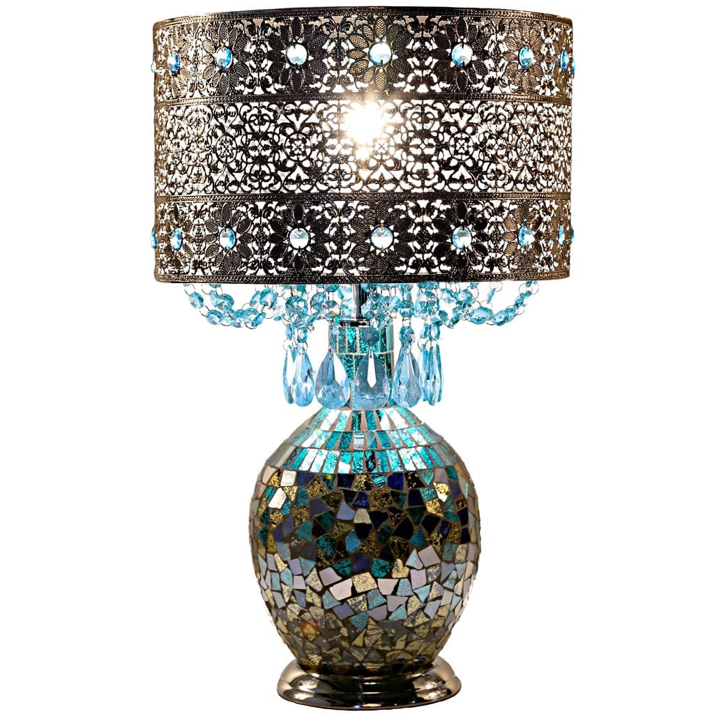Maverick Silver and Turquoise Crystal Mosaic Base Table Lamp、mySite、g9winljtr