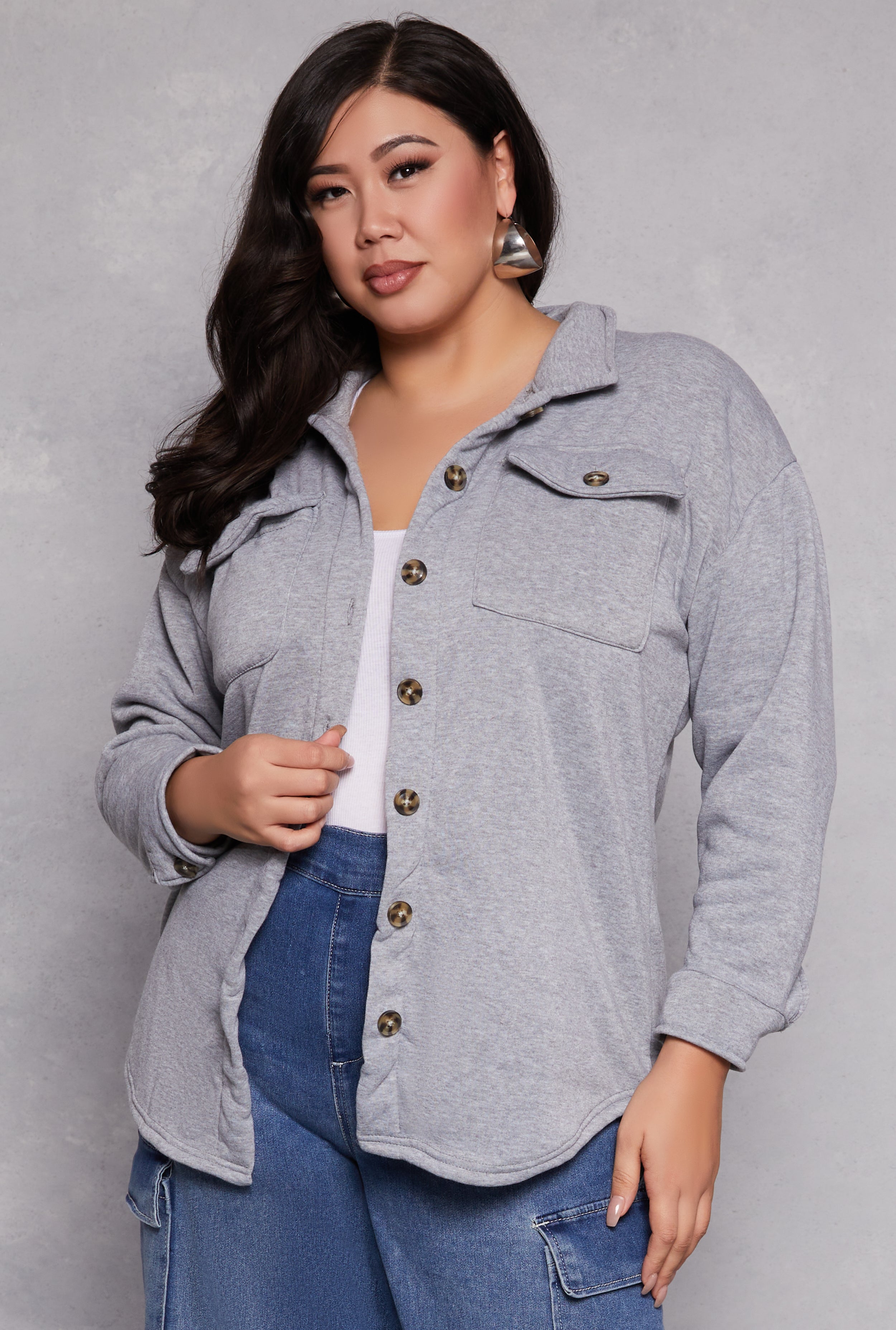 Plus Size Sherpa Lined Shacket、mySite、camillekostekn