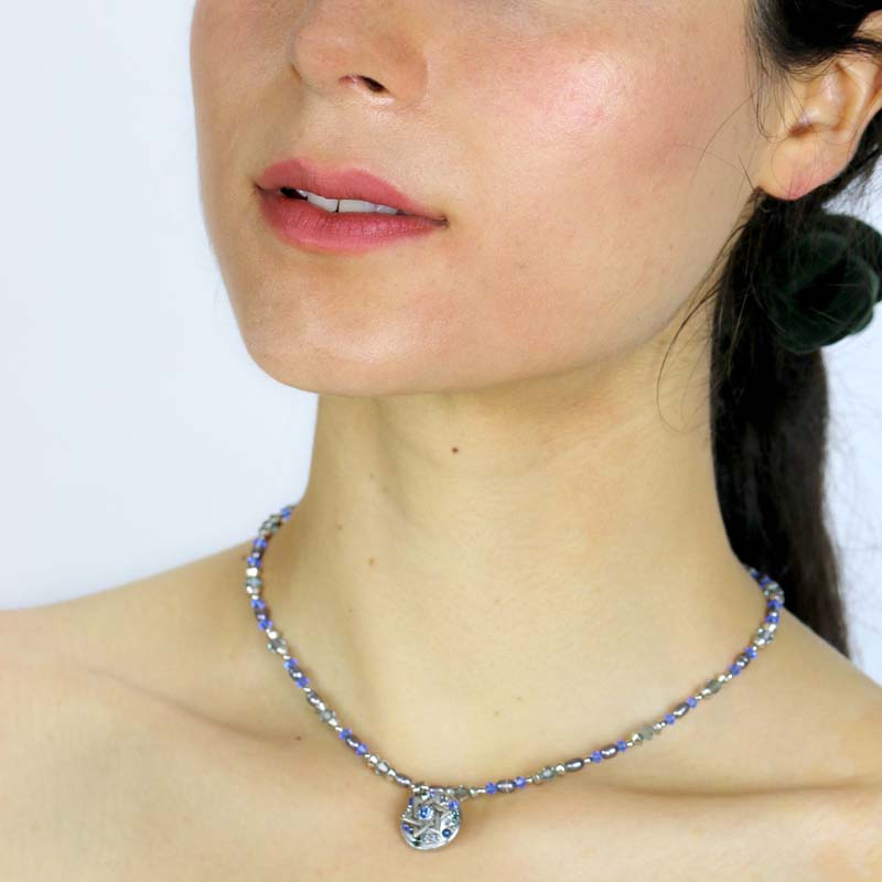 Light Blue Star of David Circle Necklace by Michal Golan、mySite、topwebapps