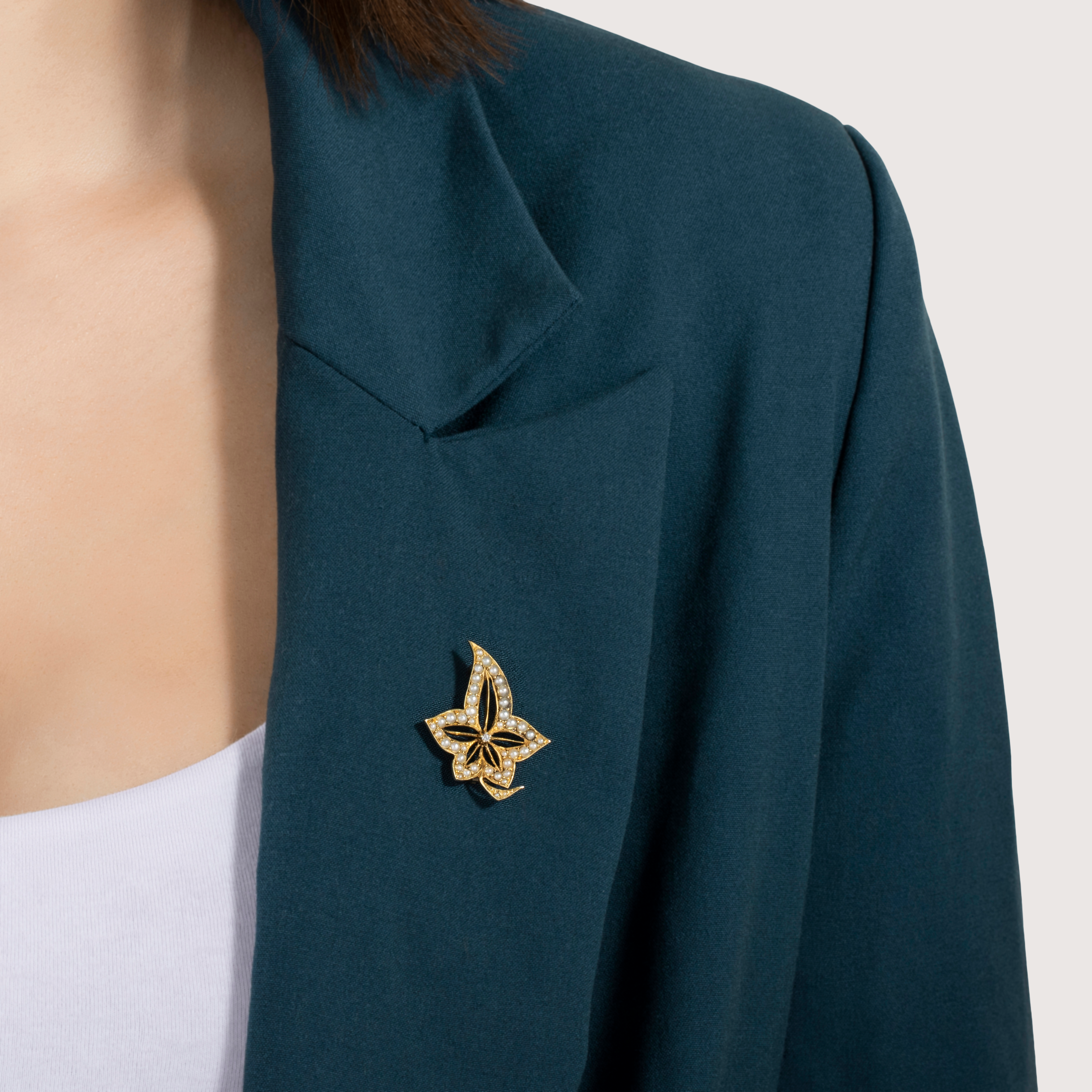 Antique Victorian 15k Yellow Gold Pearl Diamond Lovely Leaf Pin / Brooch、mySite、hinf8tx79