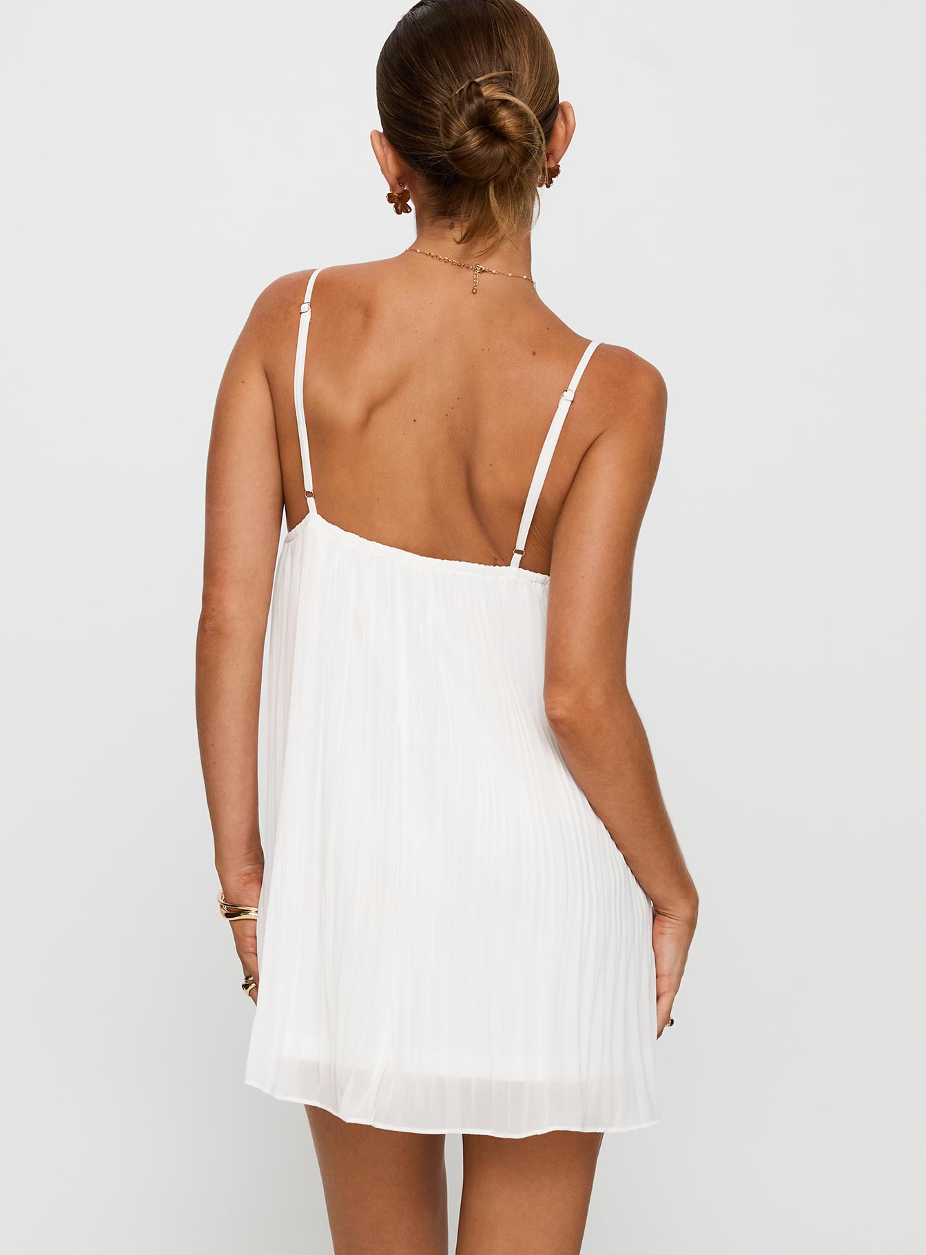 Baby Honey Pleat Mini Dress White、mySite、solidvoid