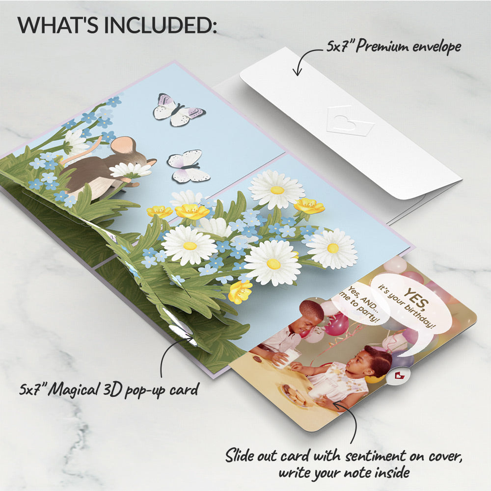 Field Mouse in the Flowers Birthday Pop-Up Card and Time to Party Sentiment Set、mySite、solidvoid
