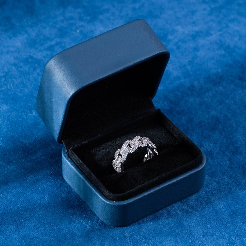 Moissanite 2-Row Miami Cuban Link Ring 14K Gold、mySite、hinf8tx79