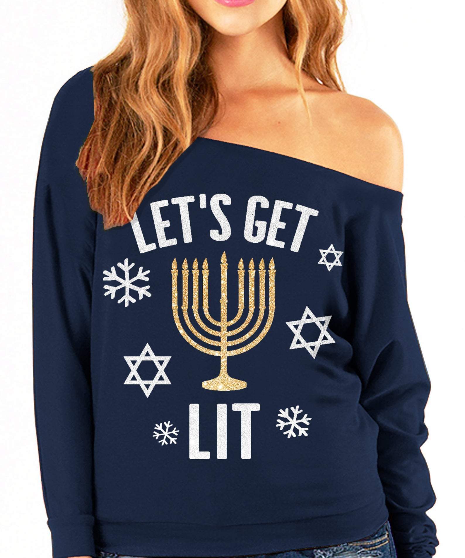 Let's Get Lit Glitter Slouchy Women’s Sweatshirt、mySite、topwebapps