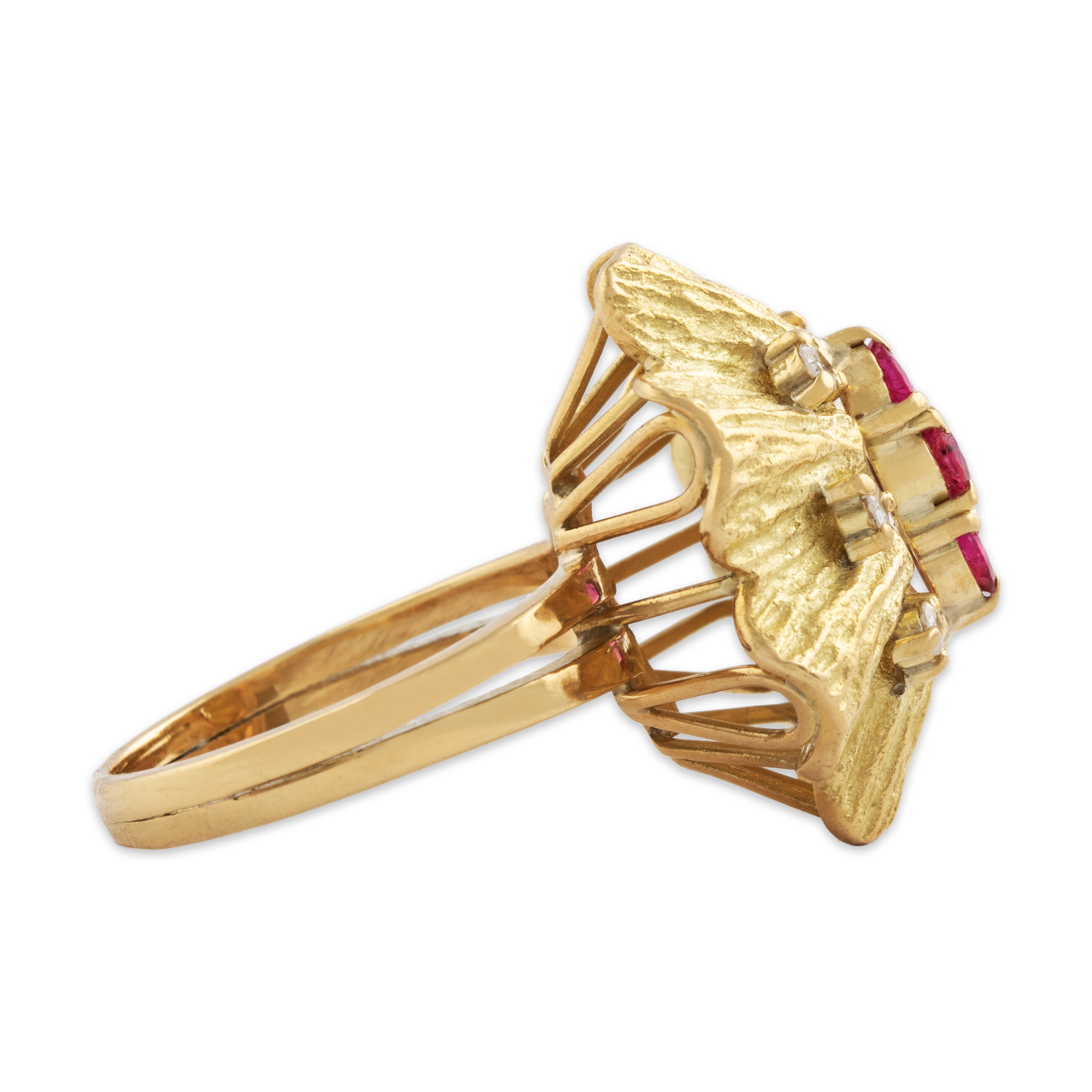 Vintage 18k Yellow Gold Ruby Diamond Bold Floral Cocktail Ring 5.75、mySite、hinf8tx79
