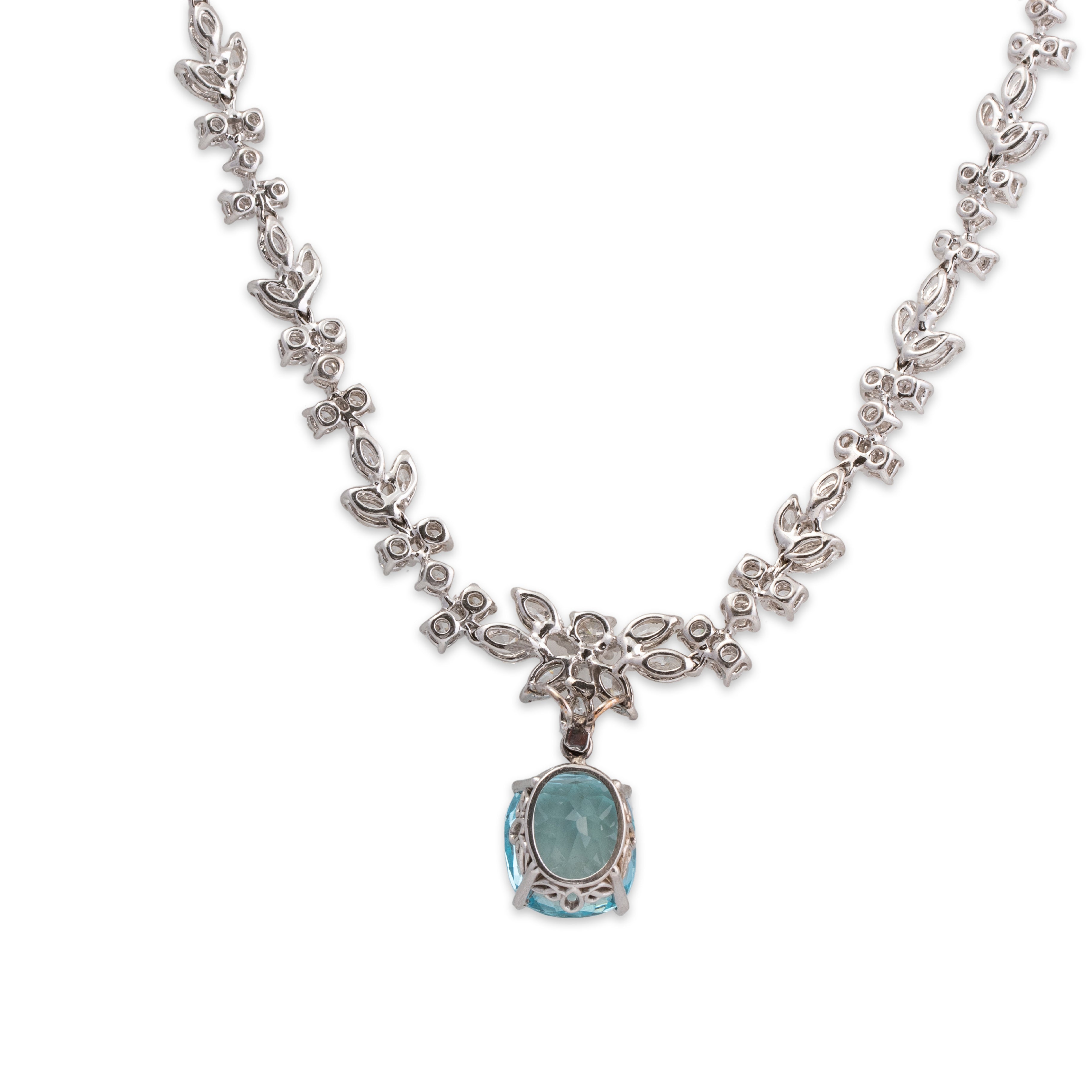 Amazing 18k White Gold 6.1ct Aquamarine 6.5cttw Diamond Statement Necklace 16、mySite、hinf8tx79