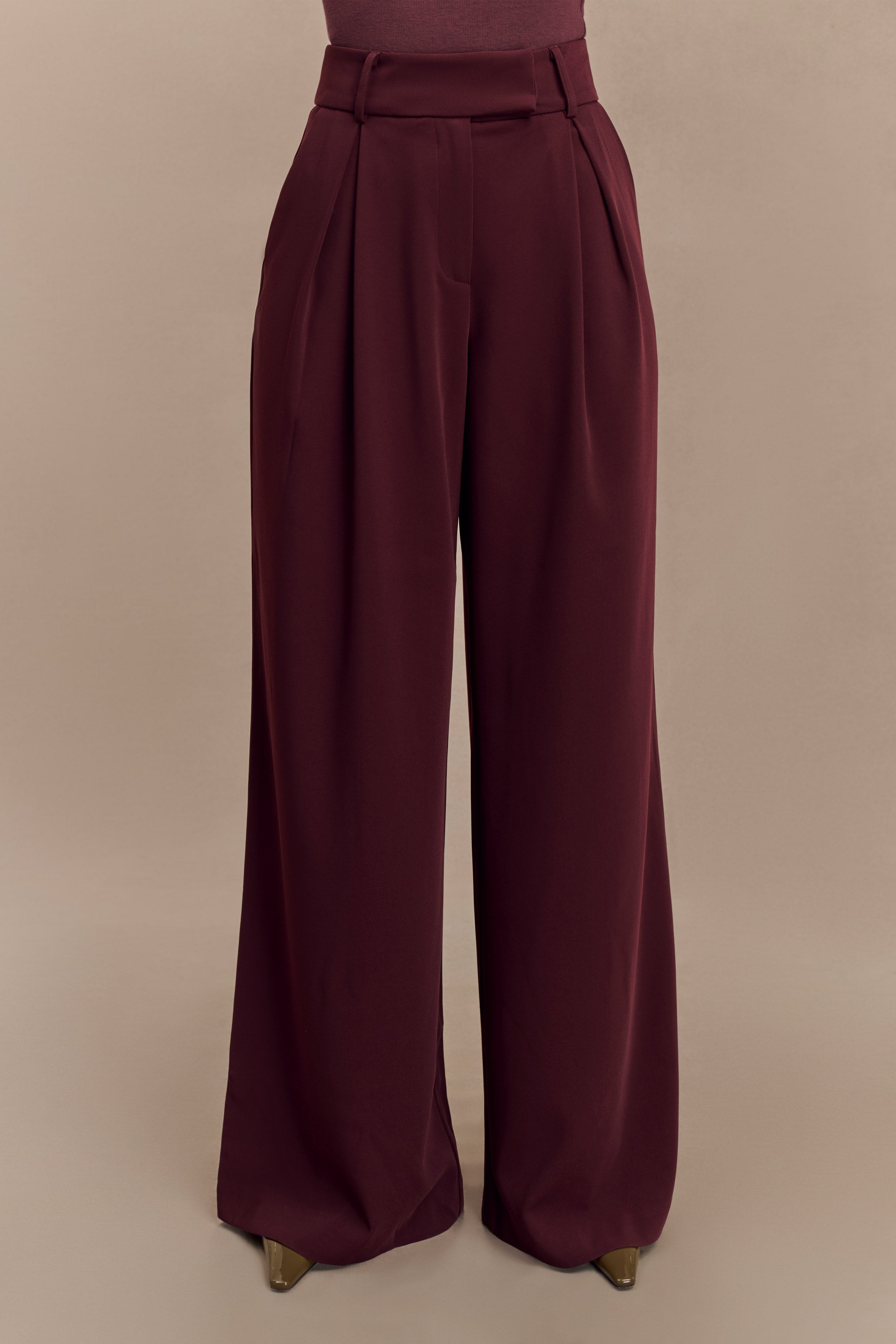 Jacqueline Pleated Wide Leg Pants - Mahogany、mySite、solidvoid