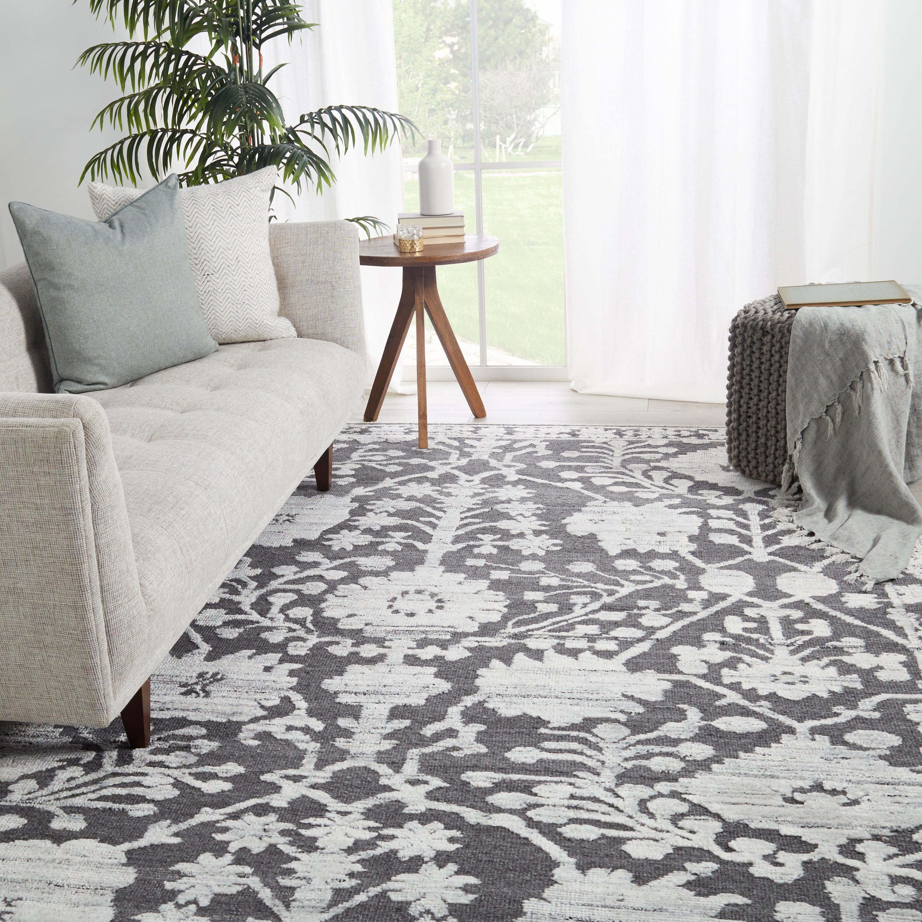 Riona Hand-Knotted Floral Gray White Area Rug、mySite、gigharbornorthrealestate