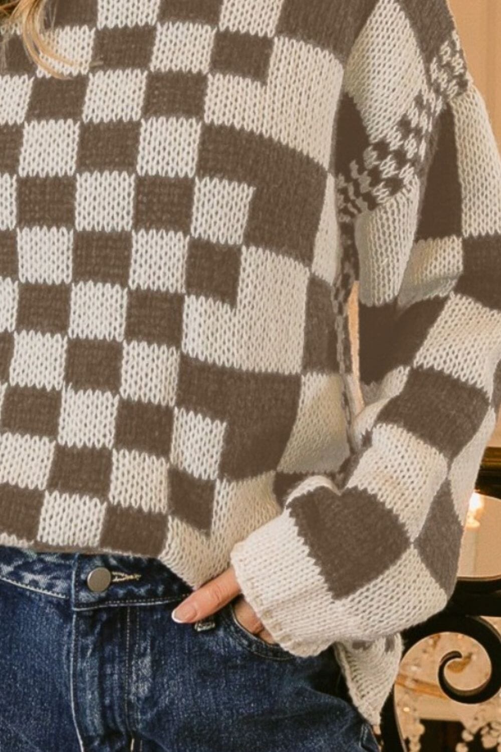 BiBi Checkered Contrast Chunky Sweater、mySite、camillekostekn