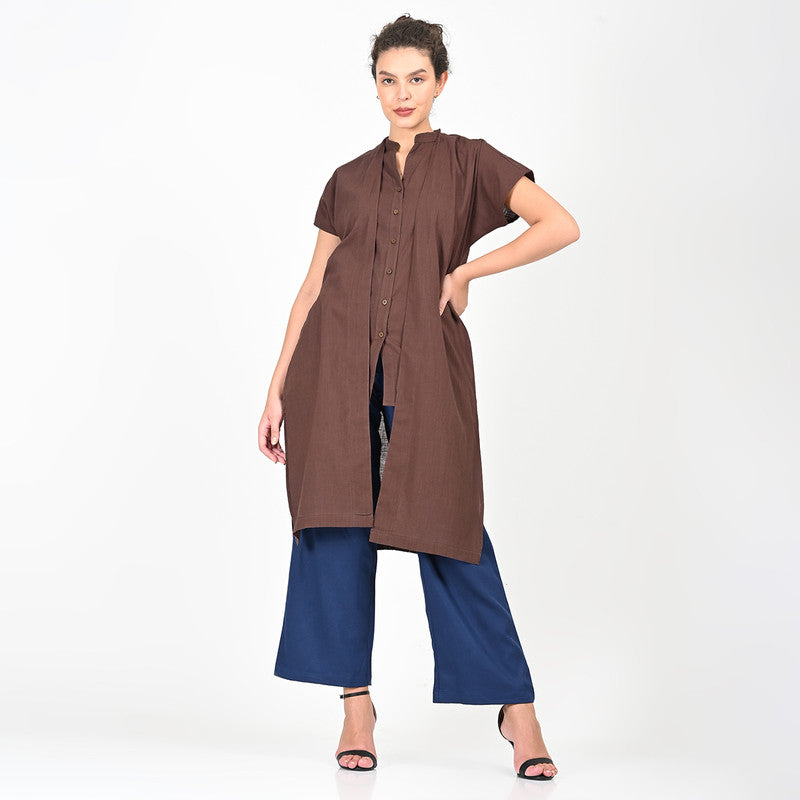 Cotton Solid Co Ord Set For Women | Overlay, Tunic & Trouser | Coffee & Navy、mySite、camillekostekn
