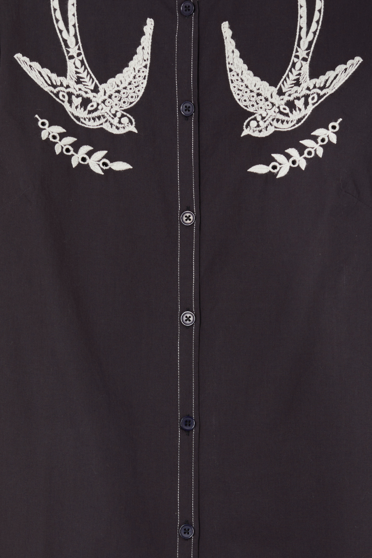 Black Embroidered Swallow Romance Mini Dress、mySite、solidvoid