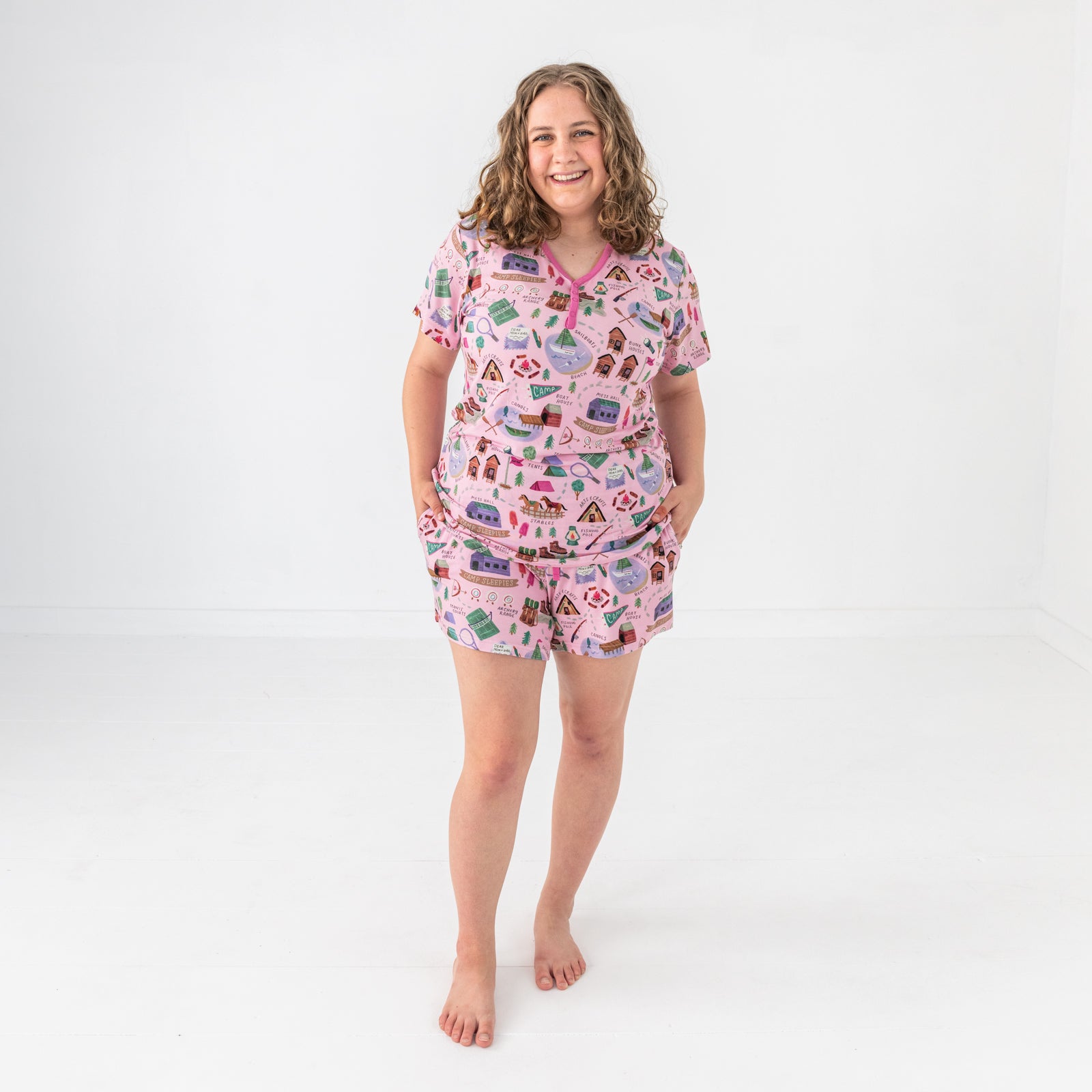  Pink Camp Sleepies Women's Short Sleeve Pajama Top、mySite、layawaytickets