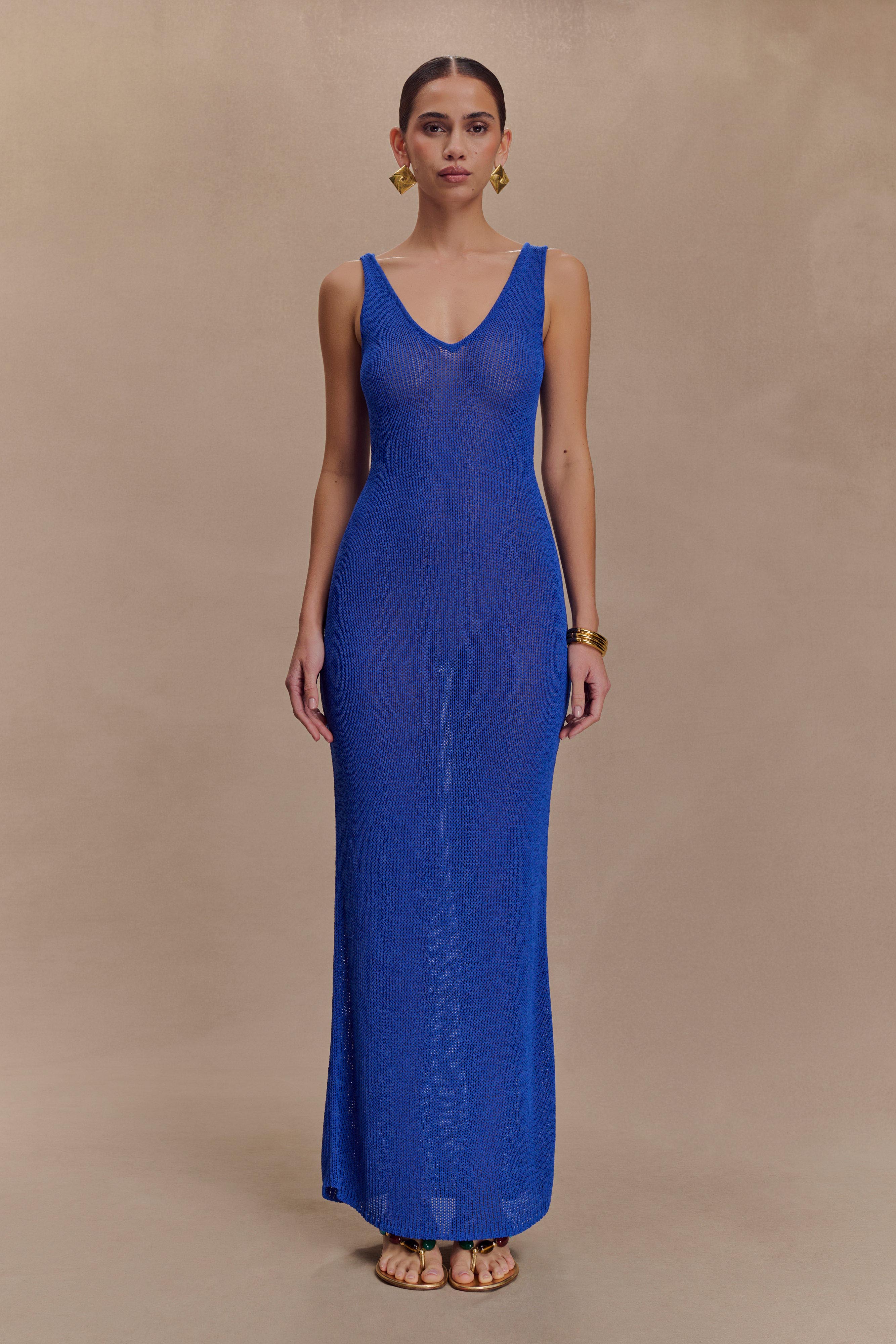 Ari Tape Yarn Knit Maxi Dress - Cobalt Blue、mySite、solidvoid