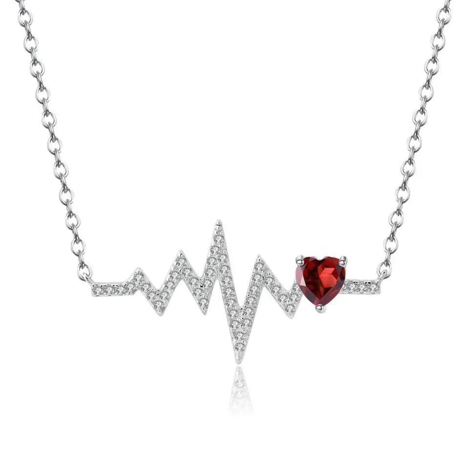 Heartbeat with Gemstone Heart Rhodium Plated Sterling Silver Necklace、mySite、g9winljtr