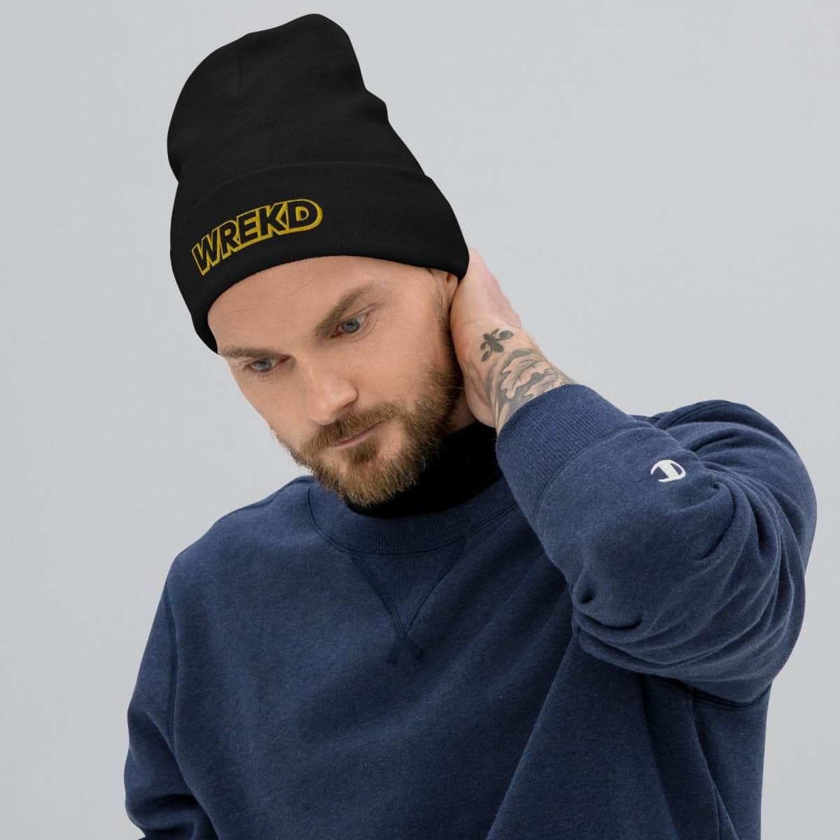  WREKD Gold on Black Logo Knit Beanie、mySite、merchandisen