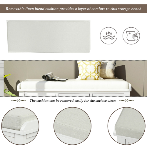 TREXM Rustic Storage Bench with 3 Drawers and 3 Rattan Baskets, Shoe Bench for Living Room, Entryway (White Washed)、、casual