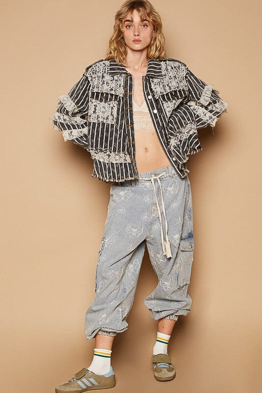 POL Raw Hem Lace Patch Flounce Sleeve Jacket、mySite、camillekostekn