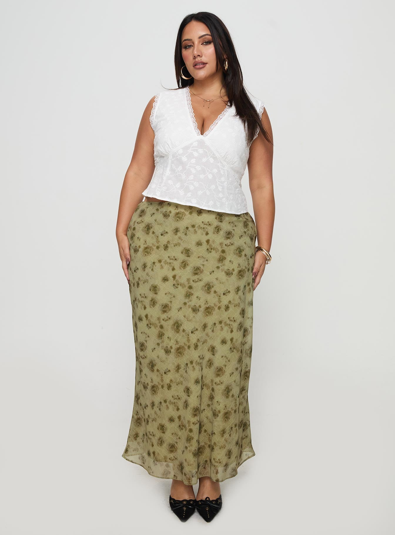 Piazia Maxi Skirt Green Curve、mySite、solidvoid