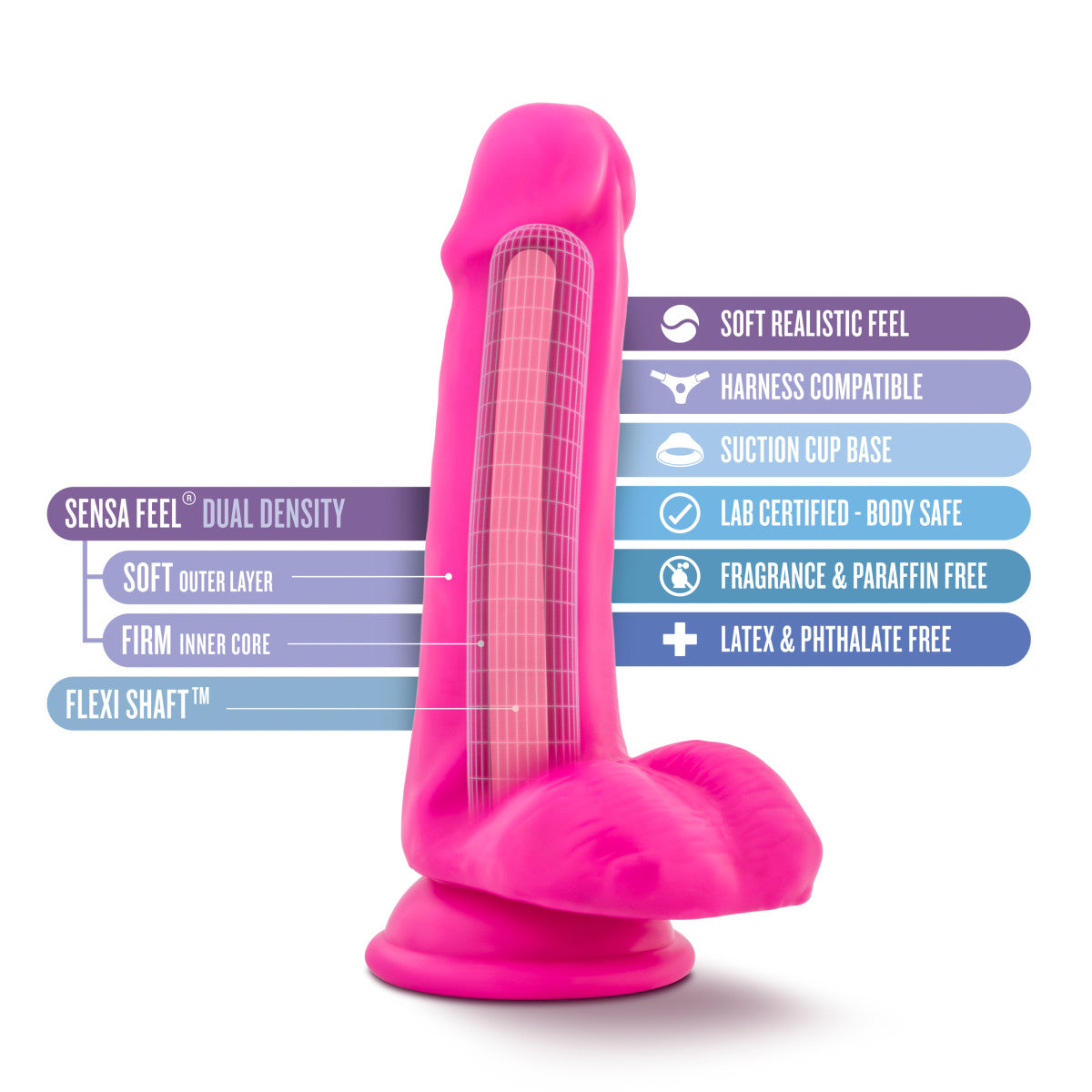 Au Naturel Bold By Blush® | Delight Realistic Pink 6.5-Inch Long Dildo With Balls & Suction Cup Base、mySite、bottomscart