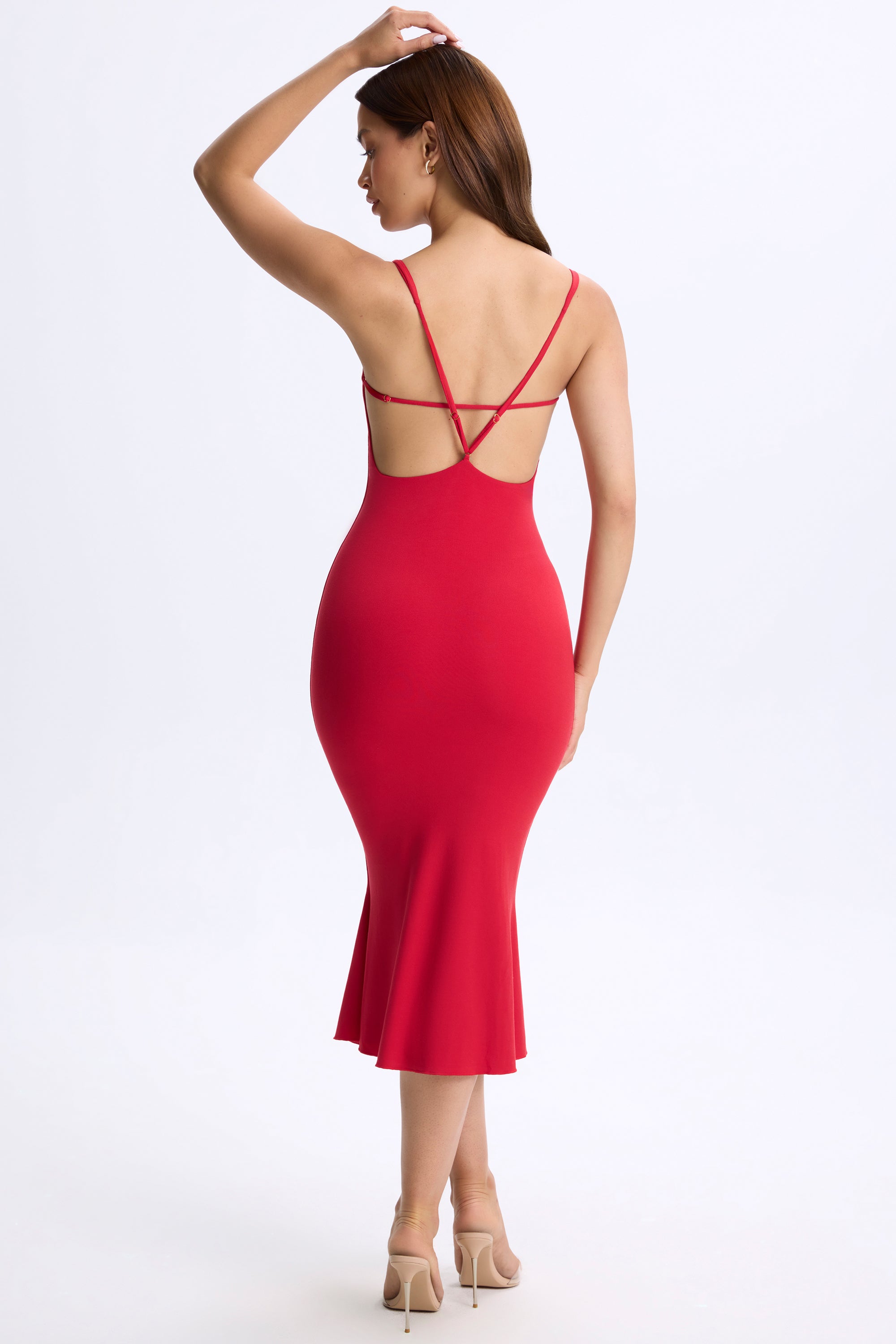 Plunge Open-Back Midaxi Dress in Cherry Red、mySite、solidvoid