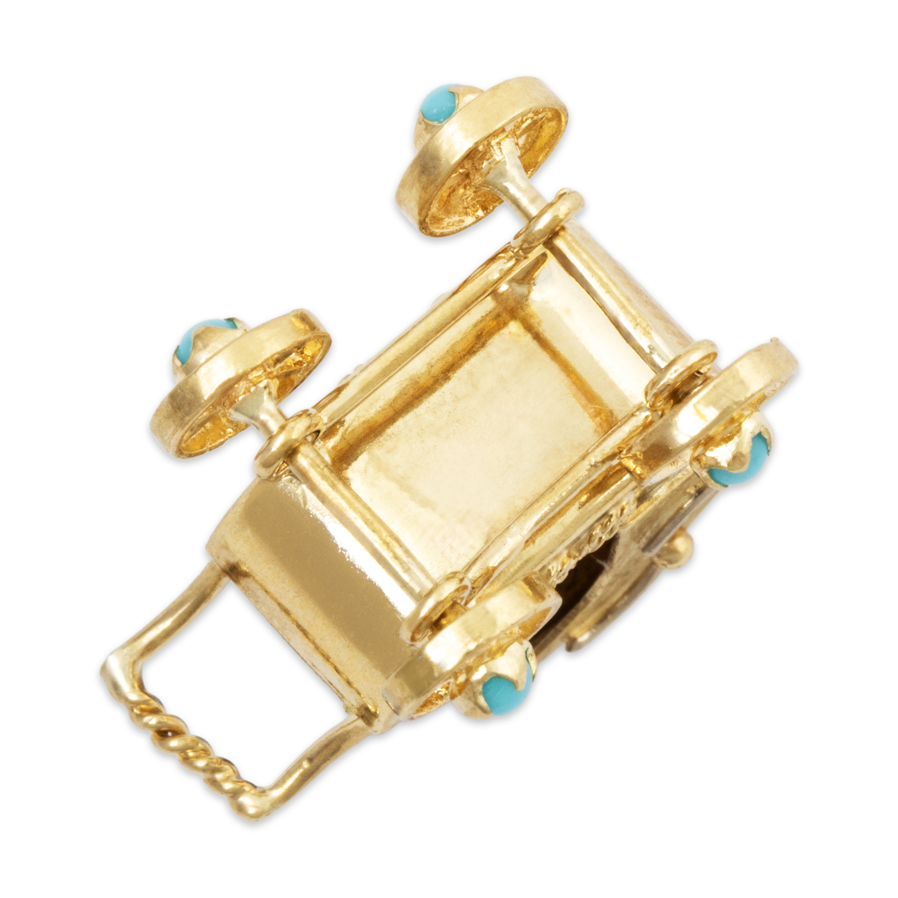 Vintage English 9k Yellow Gold Glass Cabochons Articulated Baby Carriage Charm、mySite、hinf8tx79