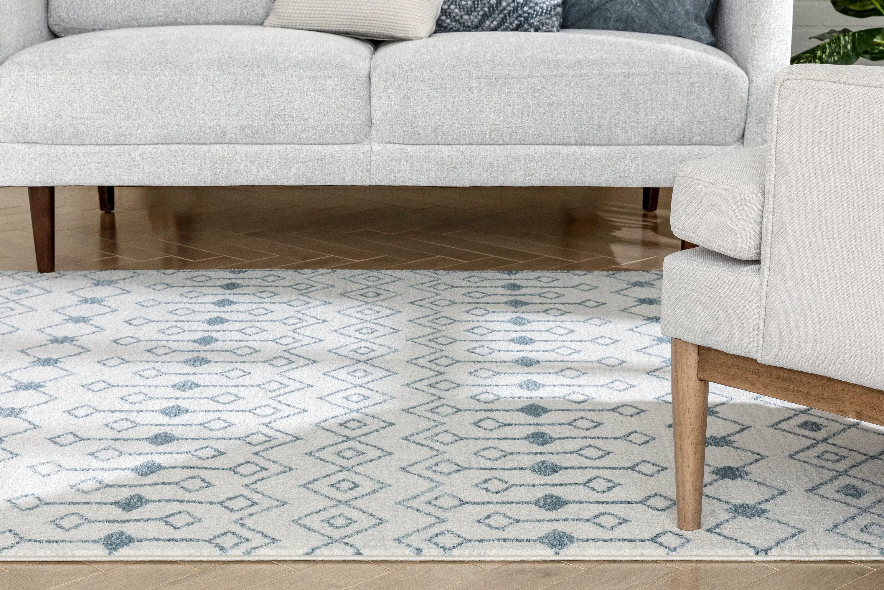 Transistora Nordic Tribal Trellis Pattern Light Blue Ivory Rug、mySite、gigharbornorthrealestate
