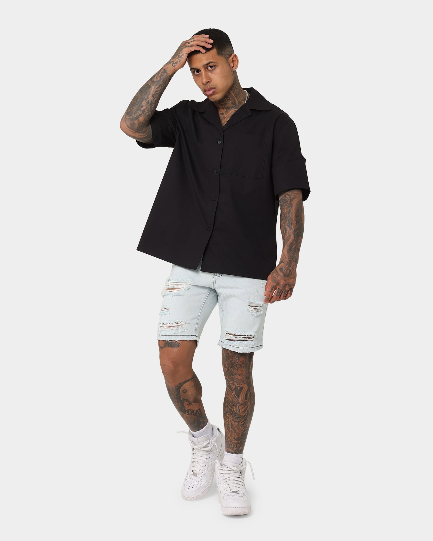 Saint Morta Destroyer Distressed Shorts Ice Blue、mySite、zt4zffjzw