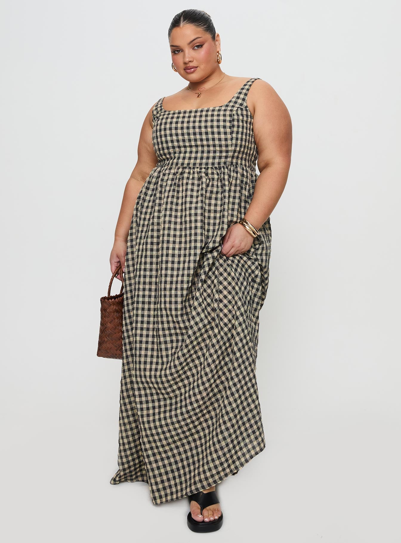 Cartmel Check Maxi Dress Black / Cream Curve、mySite、solidvoid