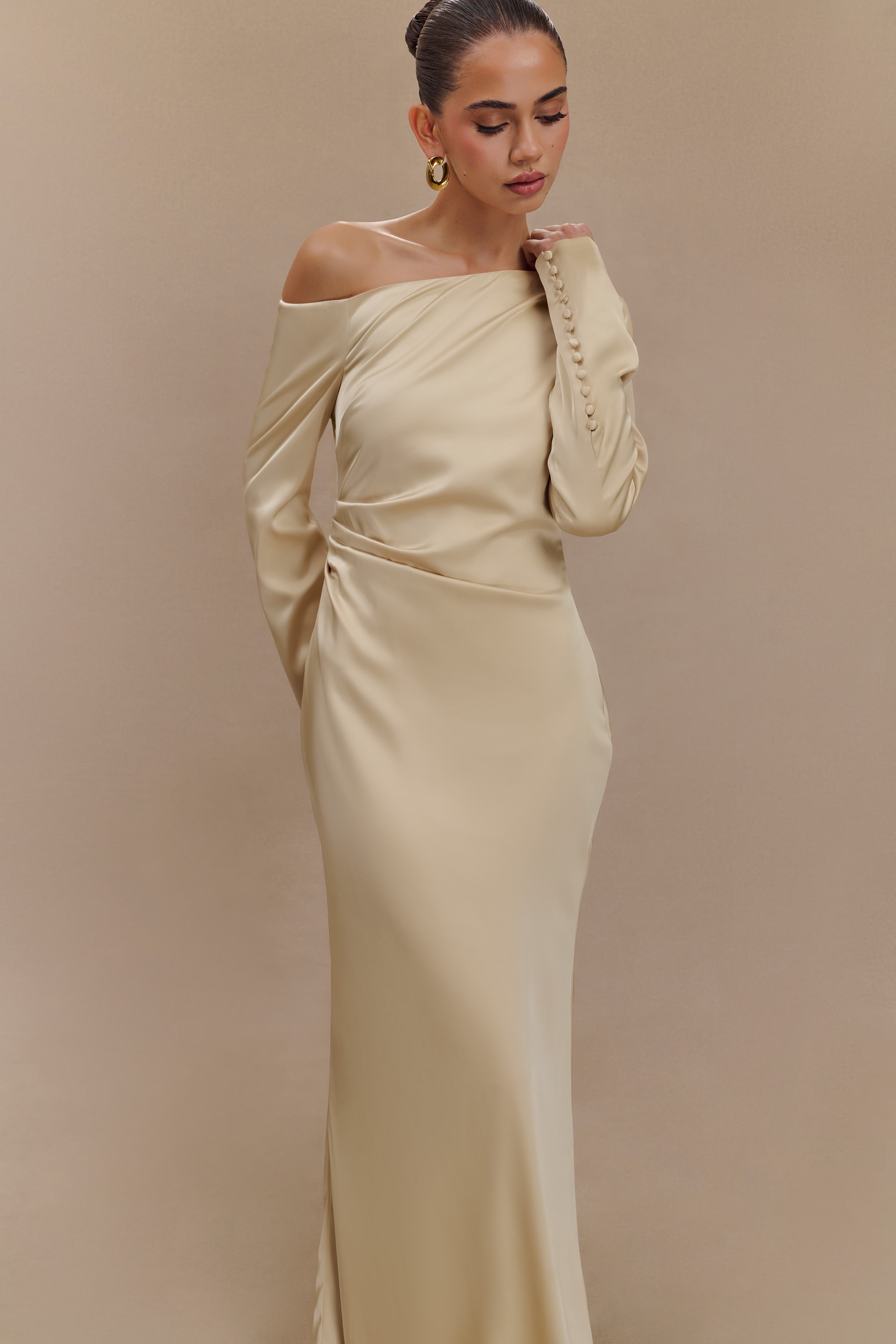 Avery Long Sleeve Maxi Dress - Gold、mySite、solidvoid