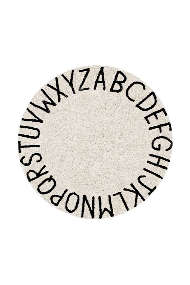 WASHABLE ROUND RUG ABC NATURAL - BLACK、mySite、gigharbornorthrealestate