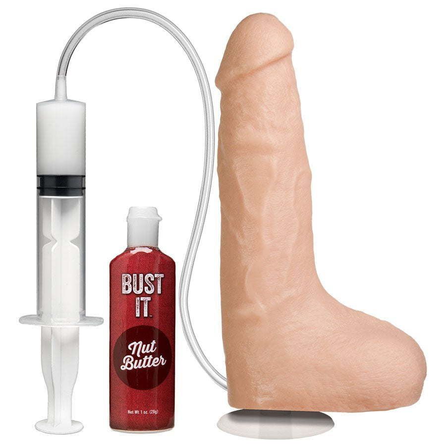 Bust It 8.5 Inch Realistic Squirting Dildo with Balls (White/Black)、mySite、bottomscart