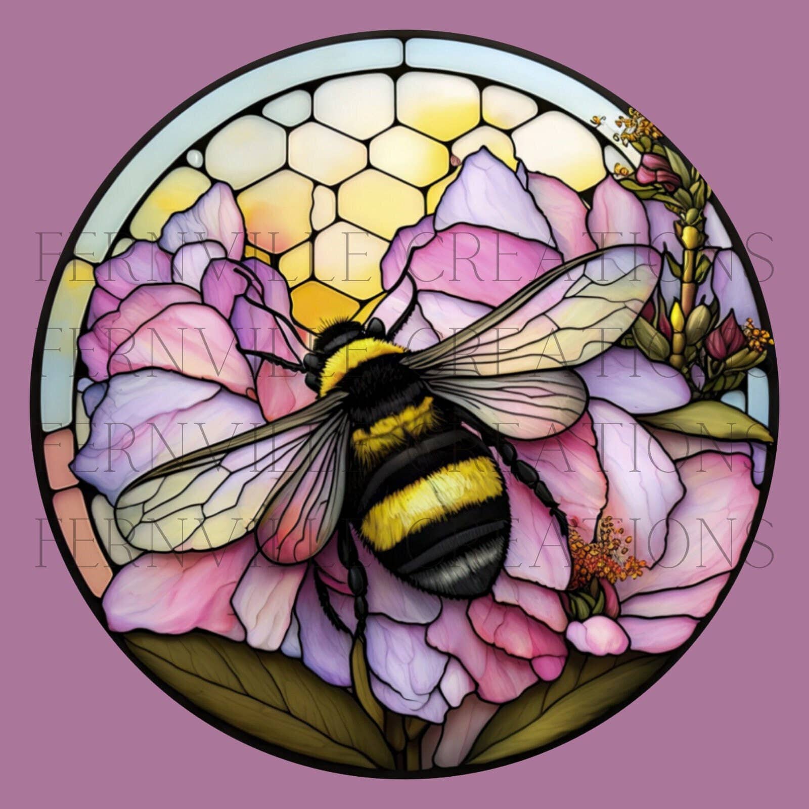 Bumble Bee Flower Stained Glass Ceramic Coasters、mySite、g9winljtr