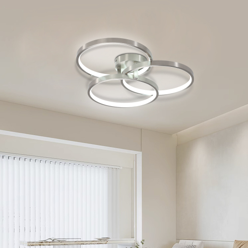 20" Modern Black LED Ceiling Light, 3-Ring Flush Mount Fixture for Living Room, Bedroom, or Dining Room, Sleek and Energy-Efficient Design, Easy Installation、、eastwooduniform