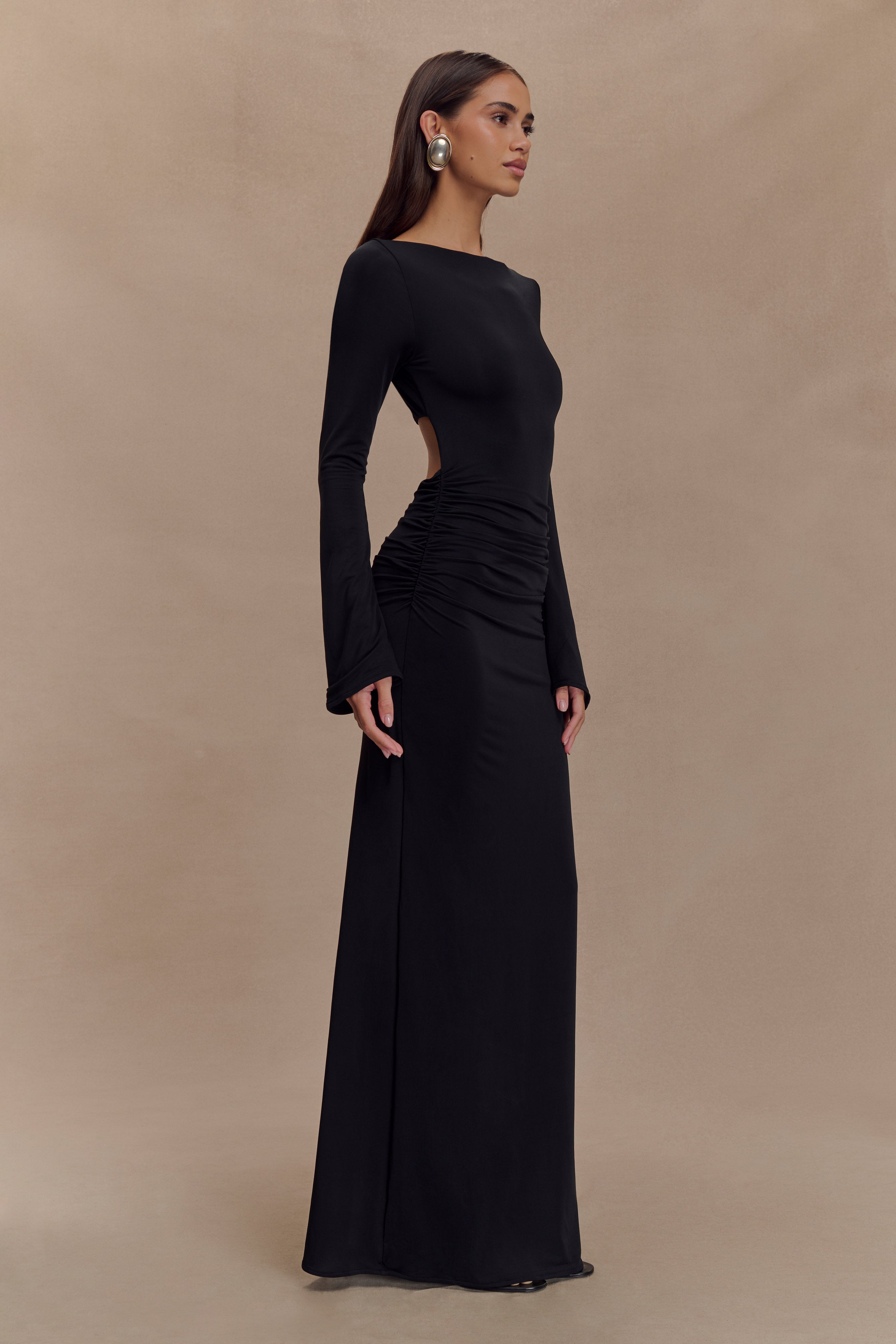 Vienna Slinky Cut Out Maxi Dress - Black、mySite、solidvoid