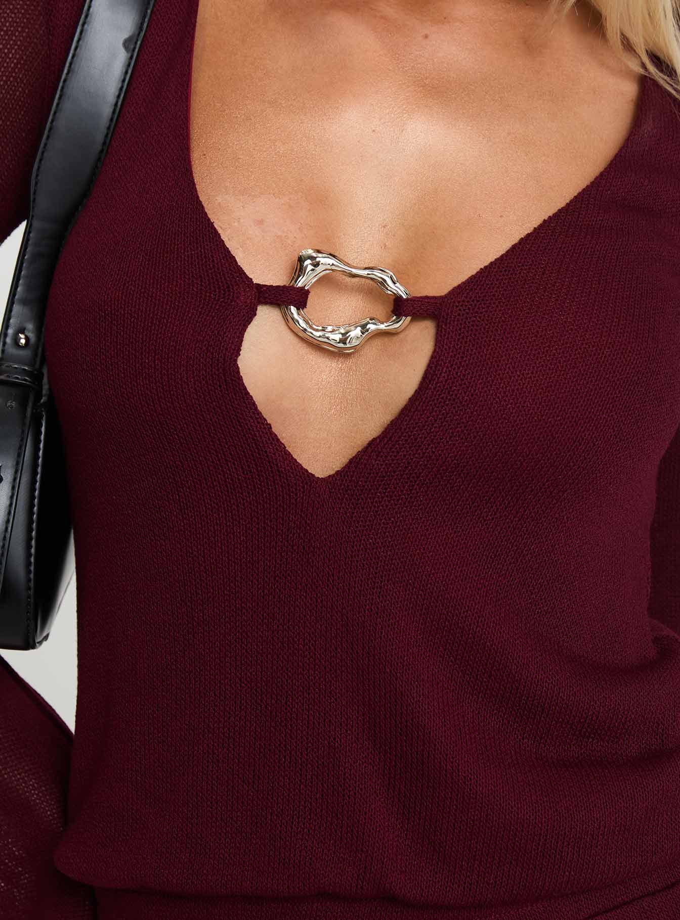 Charming Long Sleeve Mini Dress Maroon、mySite、solidvoid