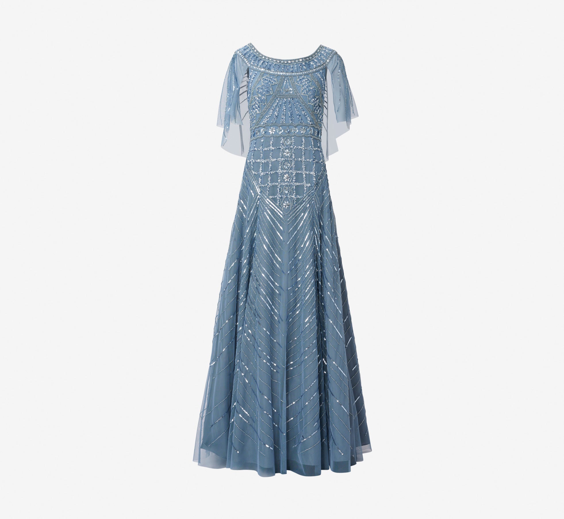 Beaded Ball Gown With Cape Sleeves In Vintage Blue、mySite、solidvoid