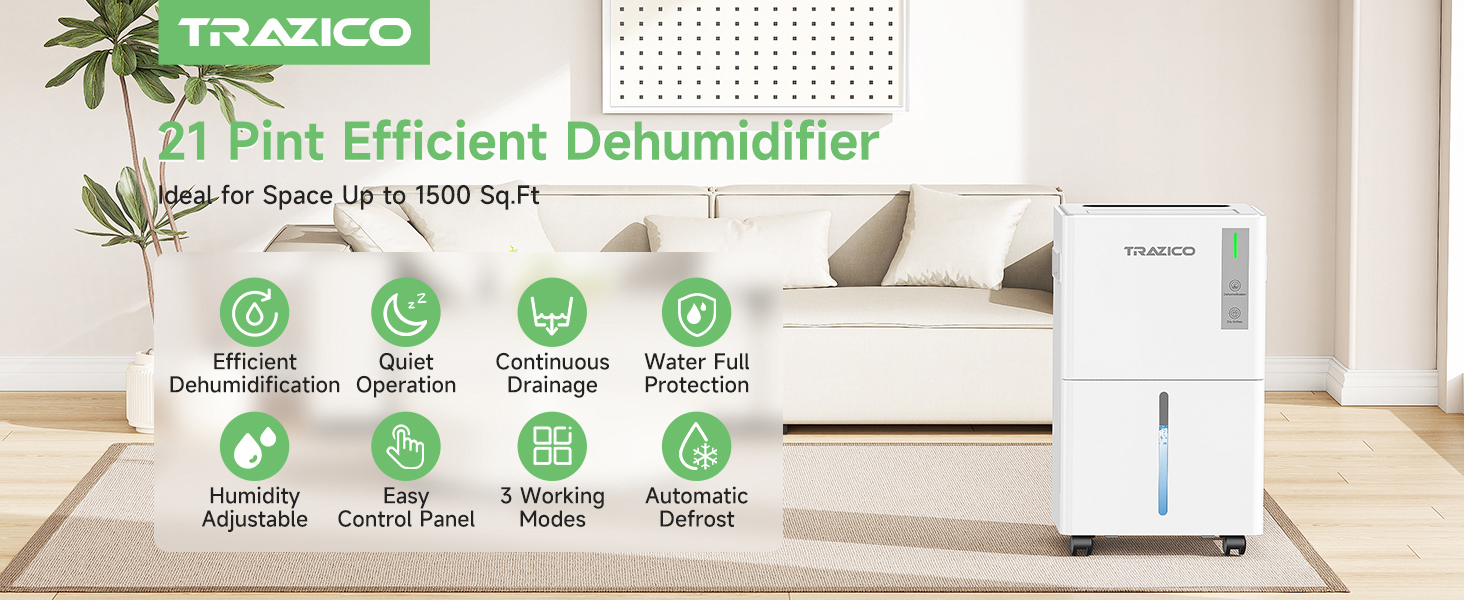 1500 sq ft 21 Pint dehumidifier for basement home large room Bedrooms Bathrooms RV garage
