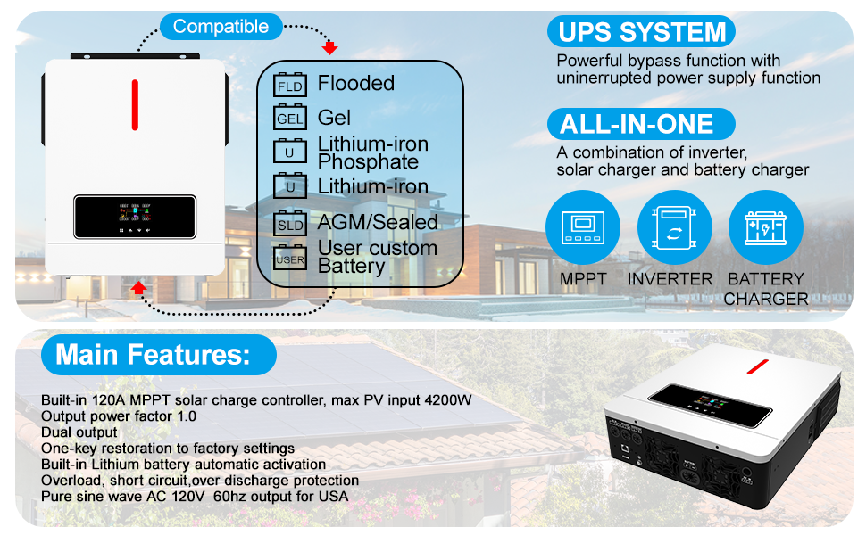 3000VA hybrid inverter锛�solar hybrid inverter 锛�xijia inverter锛�pure sine wave inverter
