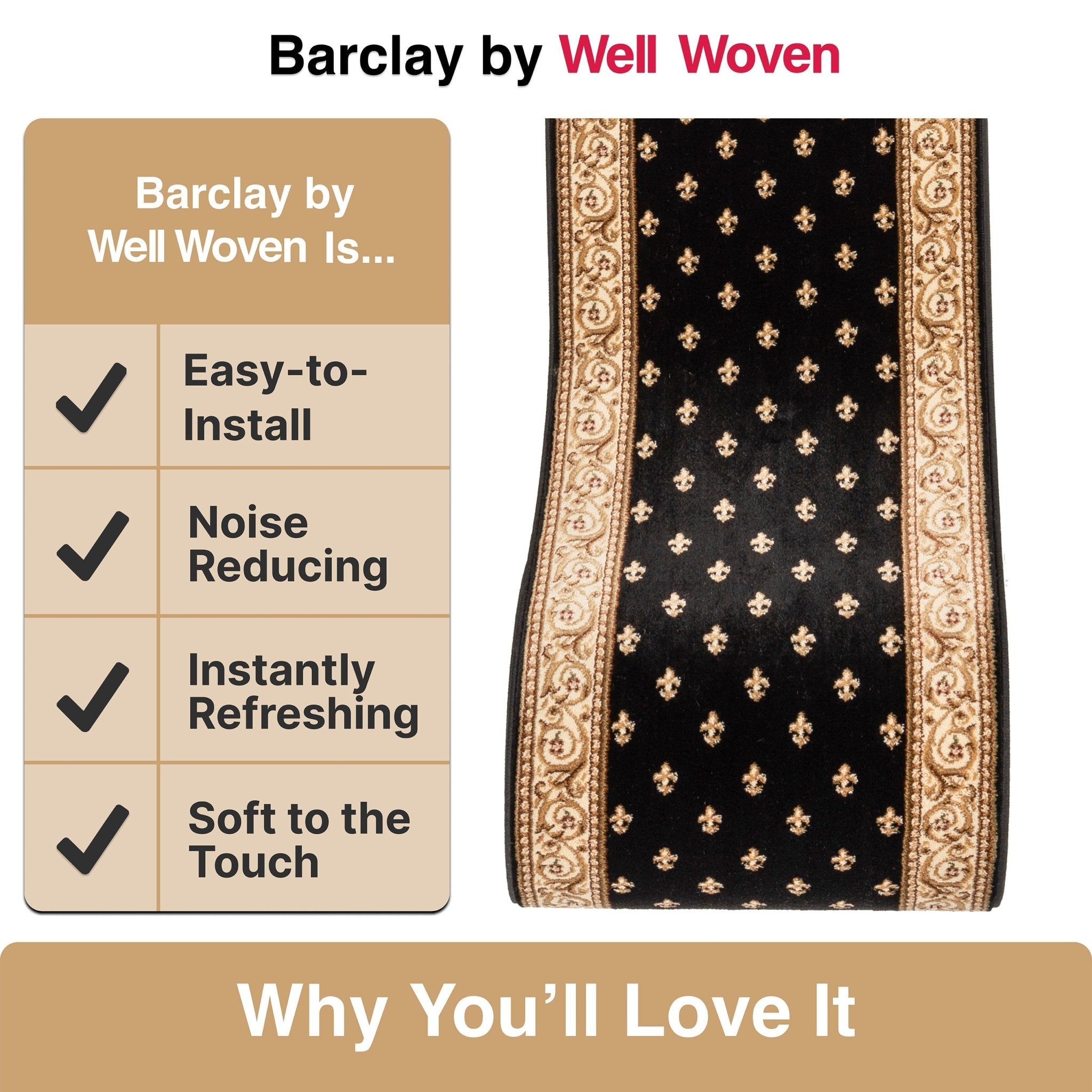 Custom Size Hallway & Stair Runner Fleur de Lis Traditional Black 27 Inch Wide x Choose Your Custom Length Runner Rug、mySite、gigharbornorthrealestate