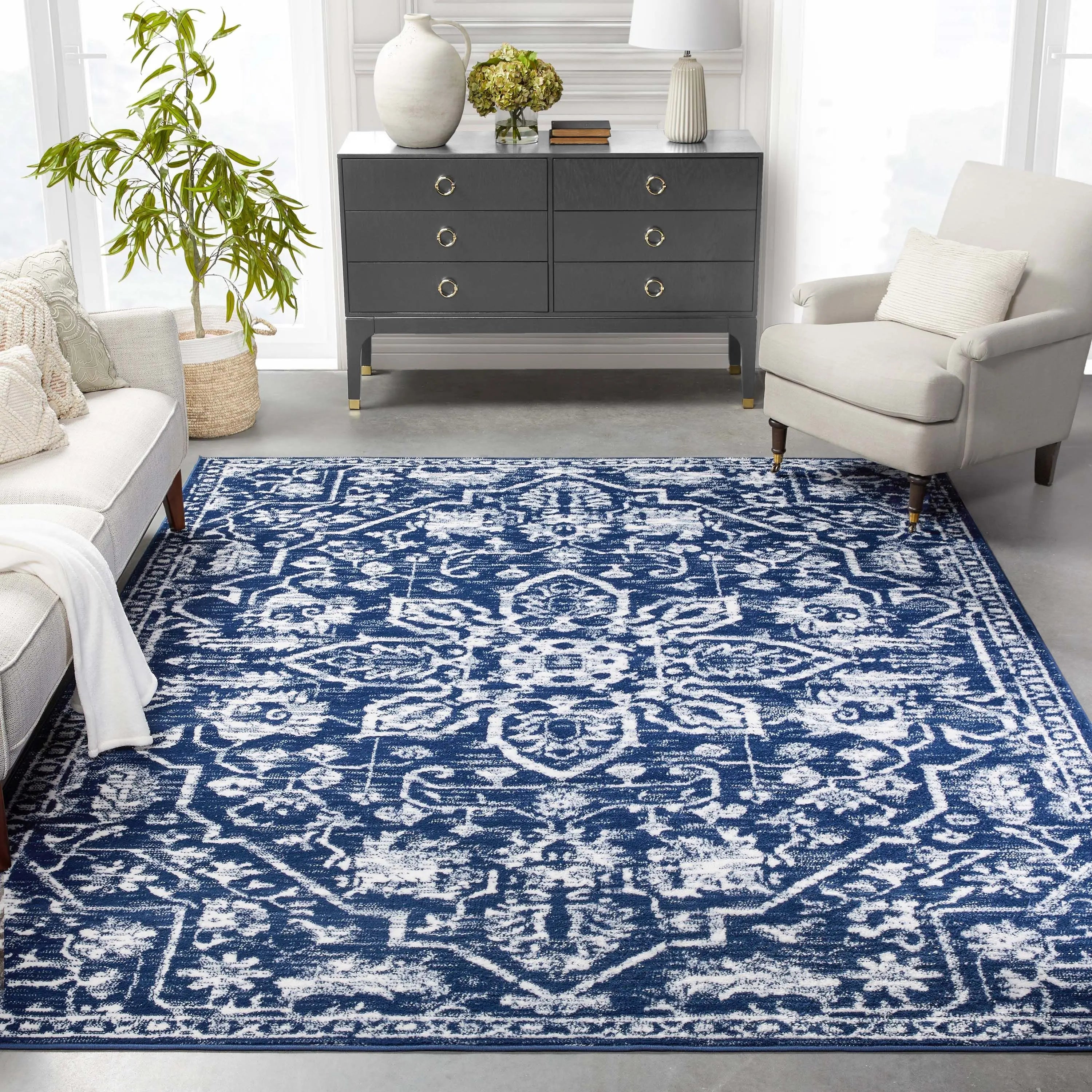 Disa Vintage Medallion Dark Blue Soft Rug By Chill Rugs、mySite、gigharbornorthrealestate