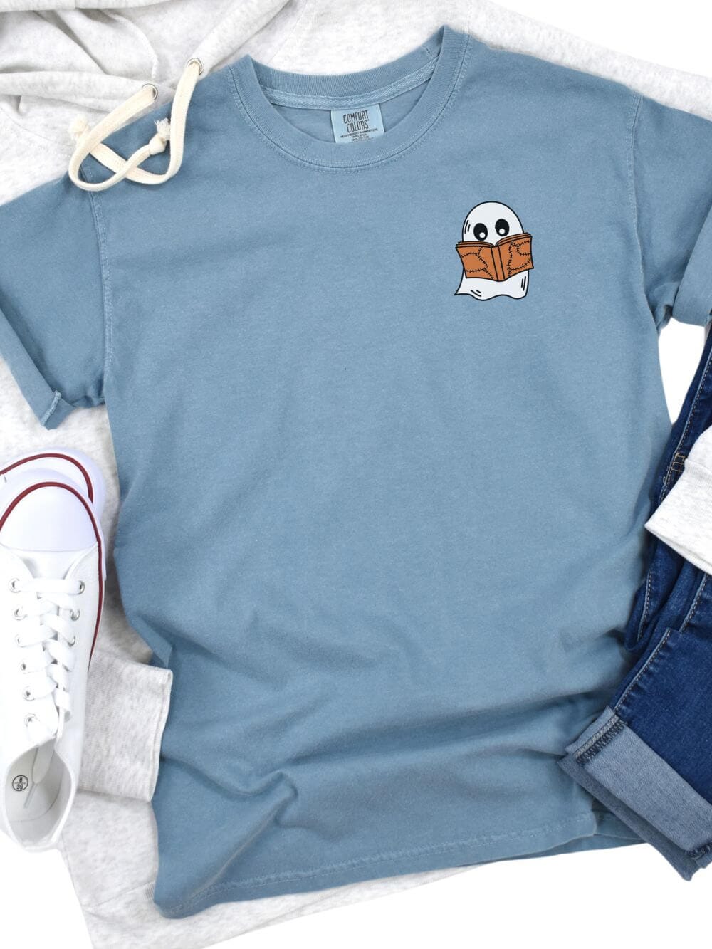 Book Ghost Comfort Colors Embroidered Unisex T-Shirt、mySite、camillekostekn