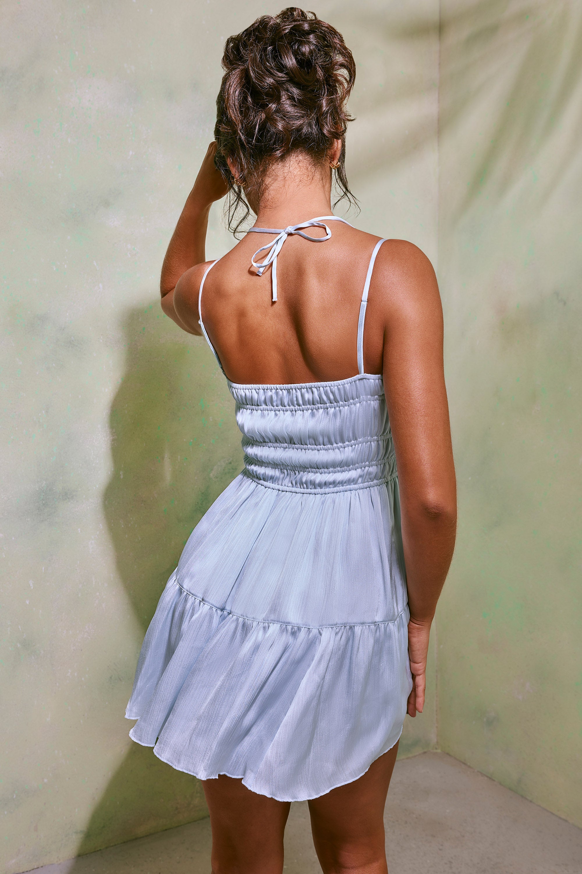 Shirred Bodice A-Line Mini Dress in Sky Grey、mySite、solidvoid