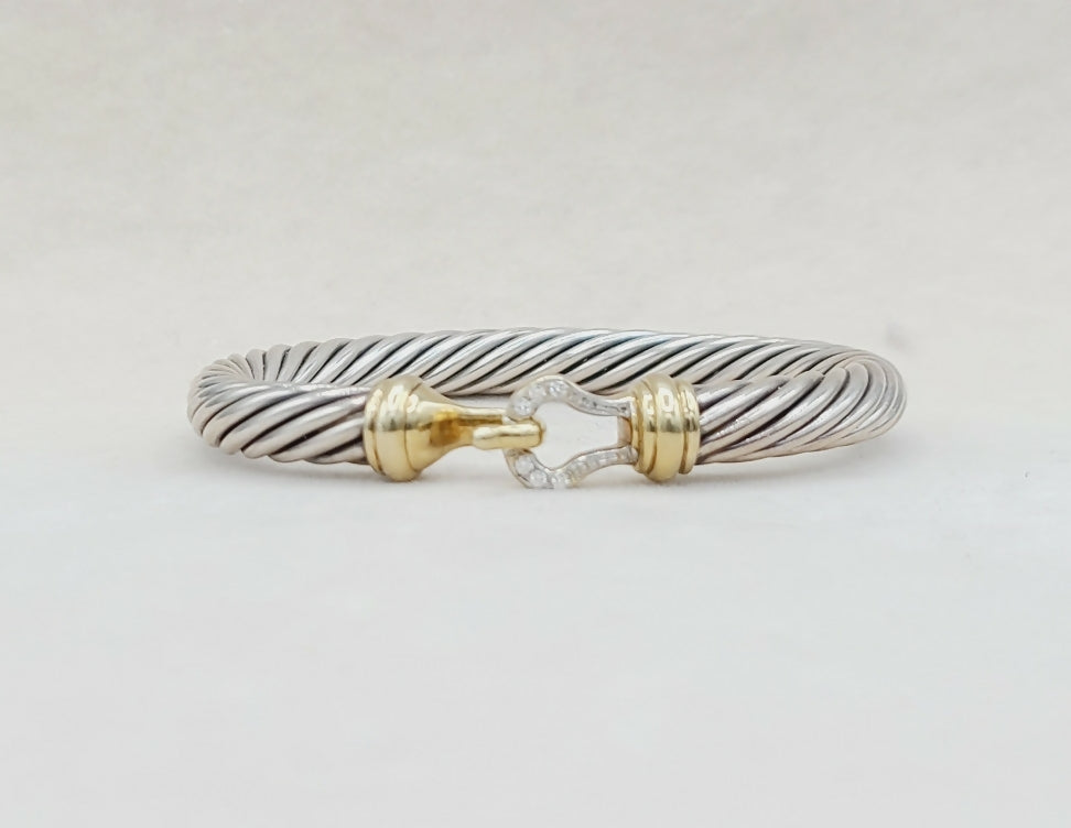 David Yurman 7 mm Cable Diamond Buckle Bracelet Gold、mySite、hinf8tx79
