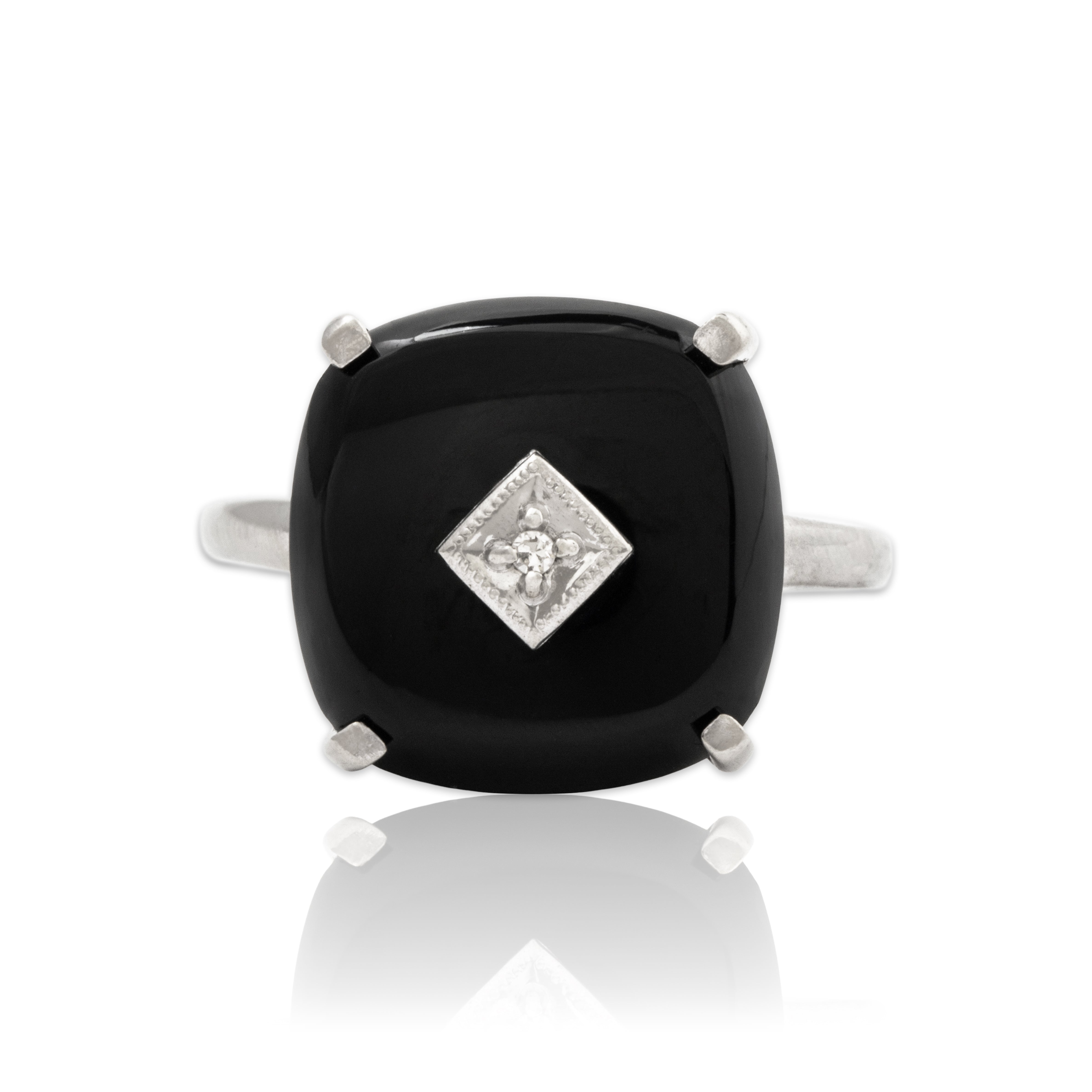 Vintage 10k White Gold 5ct Onyx Diamond Art Deco Style Ring 6.50、mySite、hinf8tx79