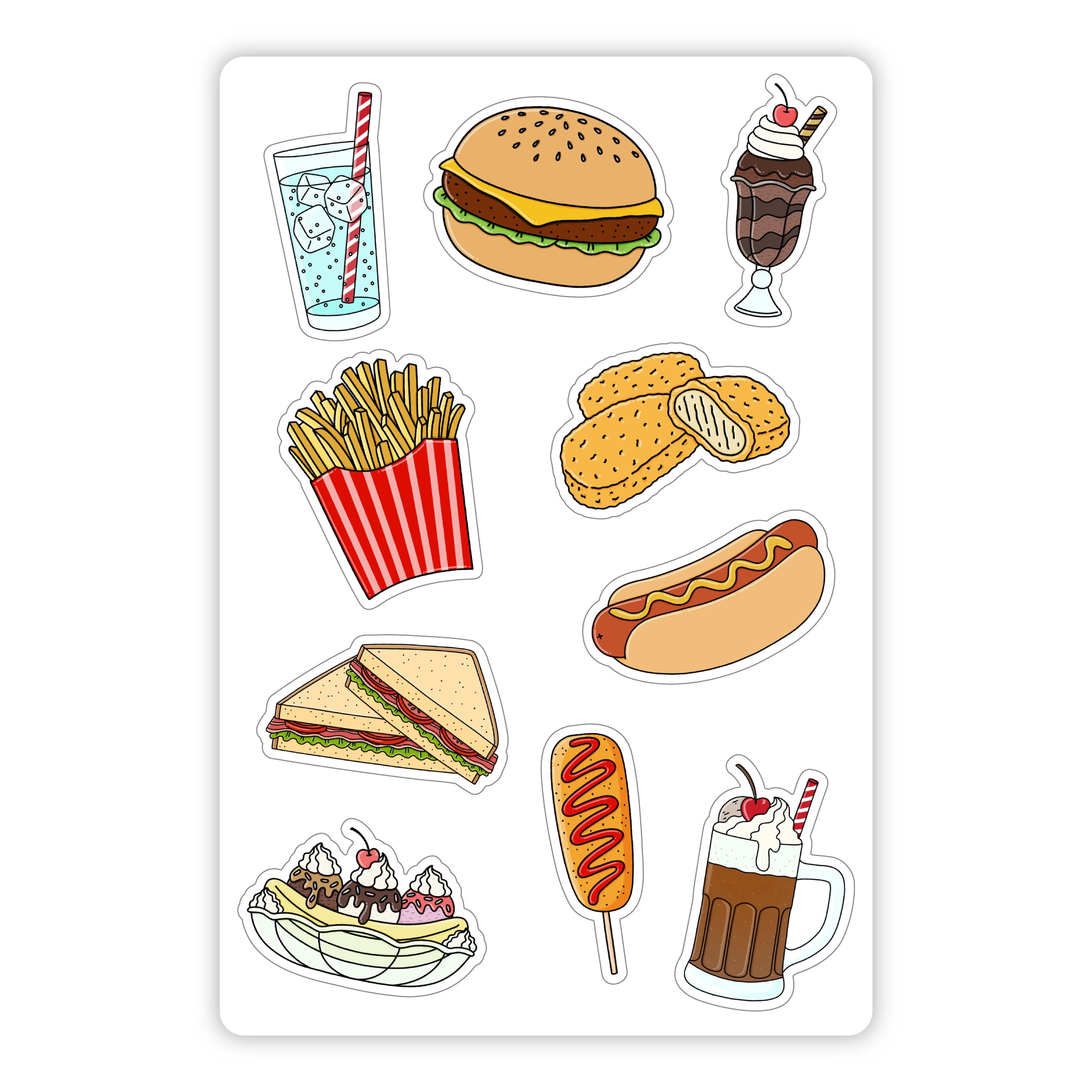  Diner Food Mini Sticker Sheet、mySite、ghnorth