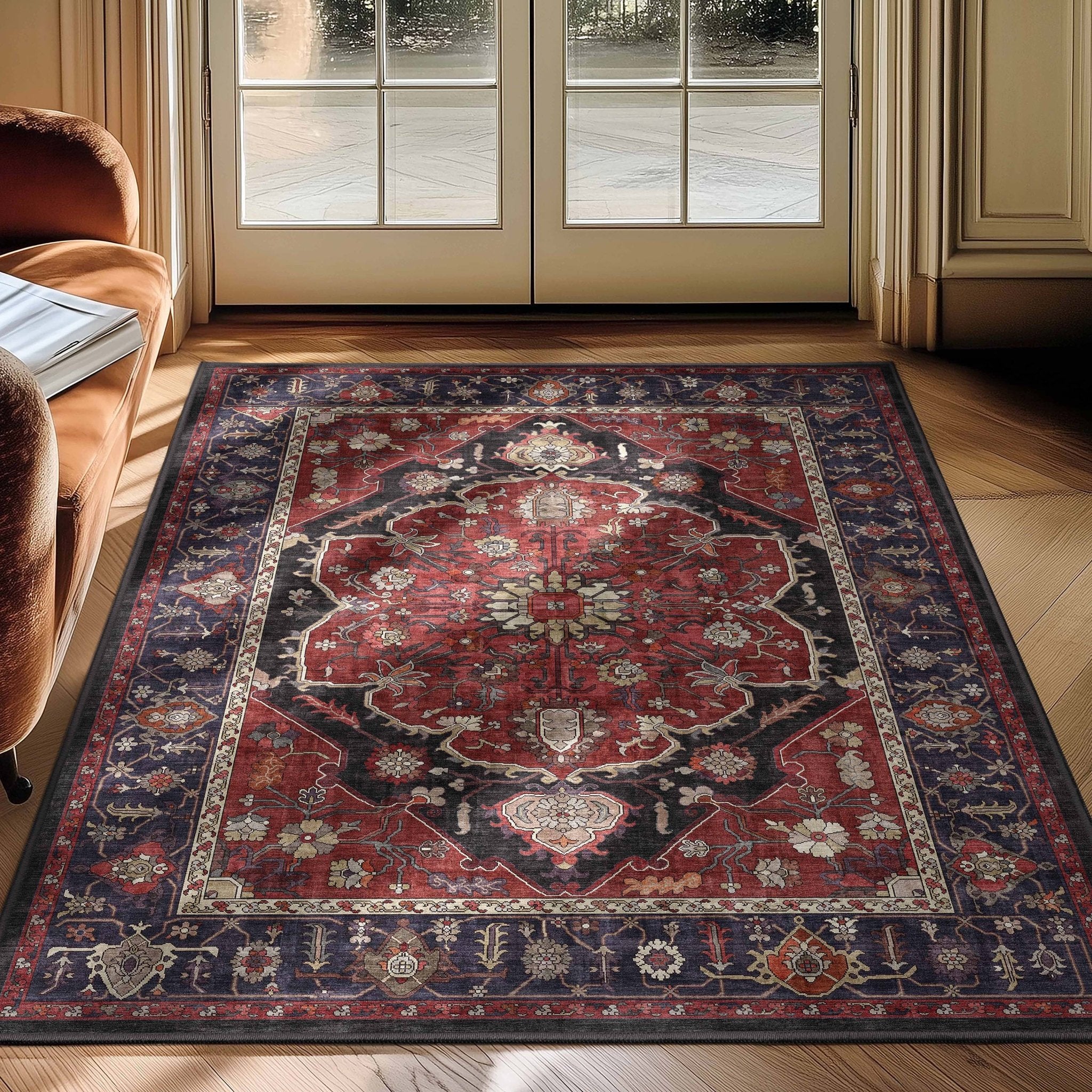Jaipur Vintage Medallion Botanical Red Rug – Easy Clean, Stylish Elegant Design、mySite、gigharbornorthrealestate